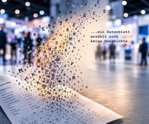 Ein Datenblatt auf einer B2B-Messe
