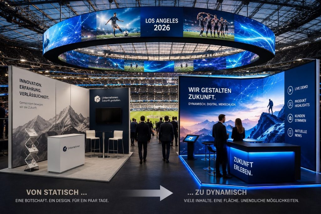 Messestände in einem Stadion